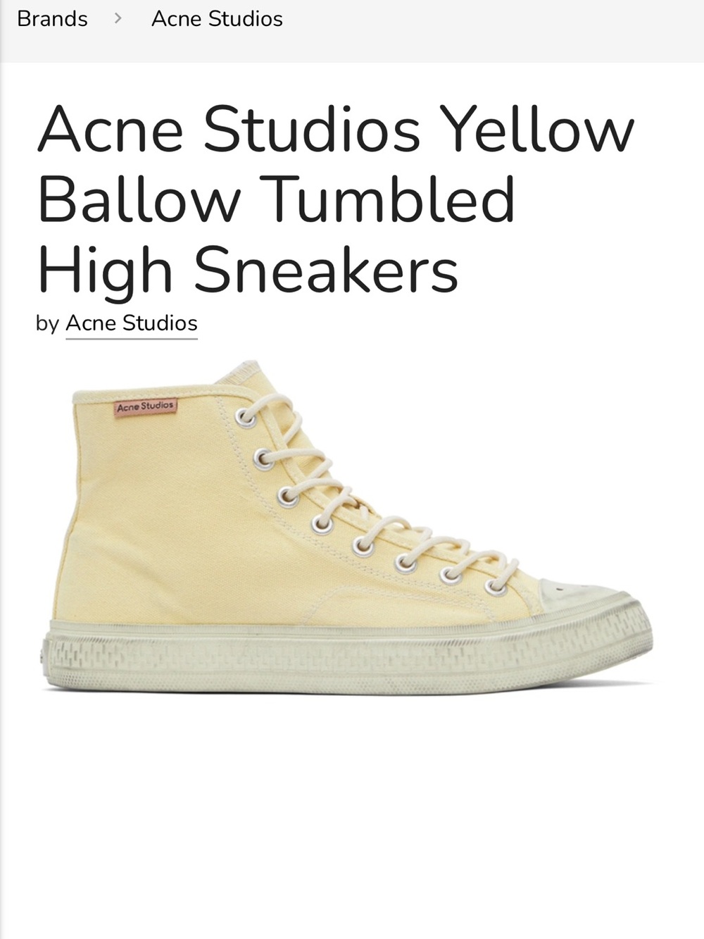 Acne Yellow Canvas High-Top Sneakers